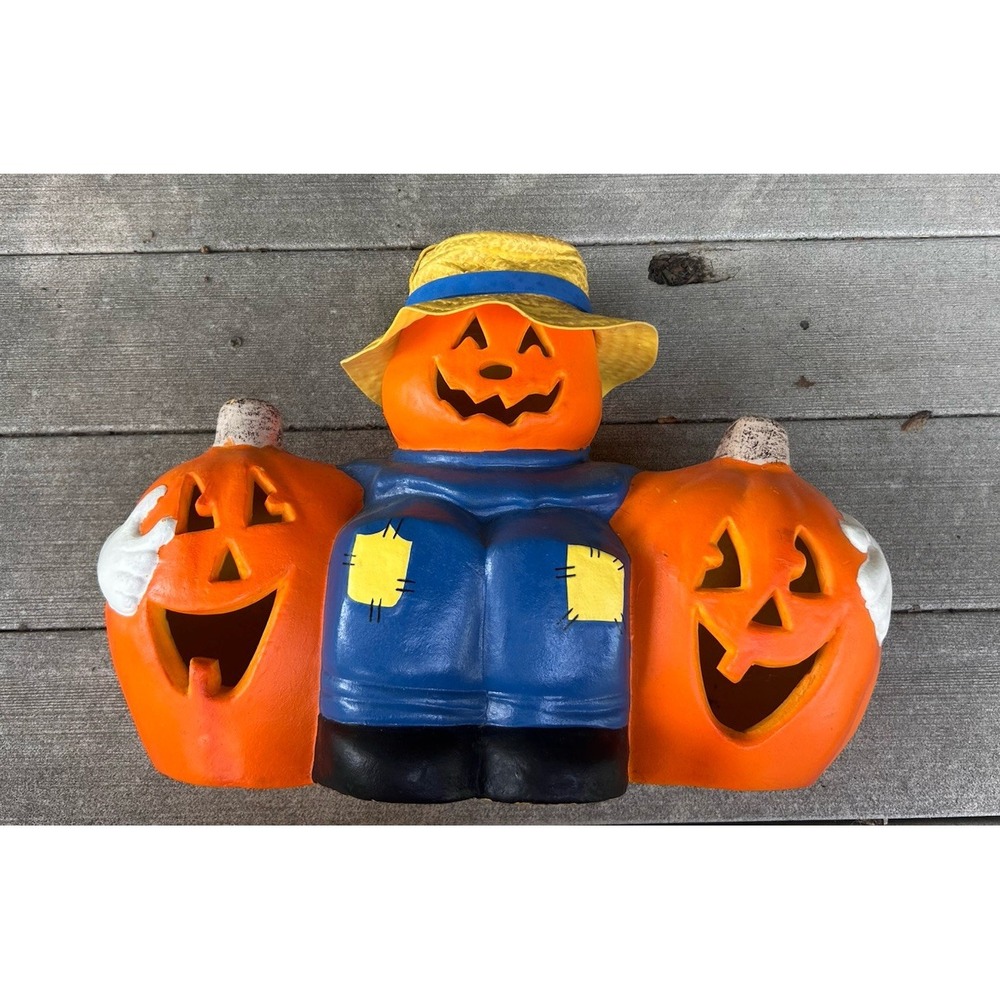 Vintage 1998 Paper Magic Group Light Up Pumpkin Scarecrow Halloween Blow Mold